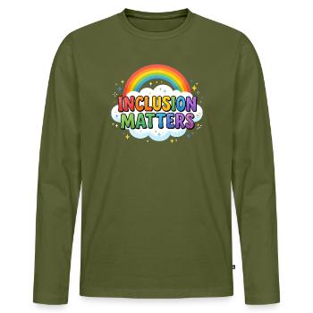 L’inclusion est importante – Éducation spécialisée – Freundli - T-shirt manches longues Premium bio Homme - kaki - Devant - Nico (187cm)
