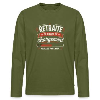 Retraité, Retraite, Départ en Retraite - T-shirt manches longues Premium bio Homme - kaki - Devant - Nico (187cm)