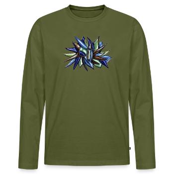 Blue-green fragment flower - Men's Premium Organic Long Sleeve Shirt - khaki - Front - Nico (187cm)