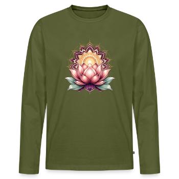 Le Mandala du Lotus Soleil fleurit - T-shirt manches longues Premium bio Homme - kaki - Devant - Nico (187cm)