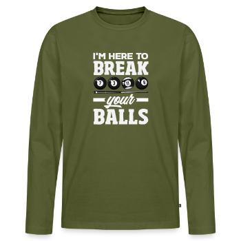 Here To Break Your Balls Fun Billiards - Men's Premium Organic Long Sleeve Shirt - khaki - Front - Nico (187cm)