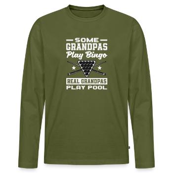 De vrais grands-papys jouant au billard Billard drôle de grand-père - T-shirt manches longues Premium bio Homme - kaki - Devant - Nico (187cm)