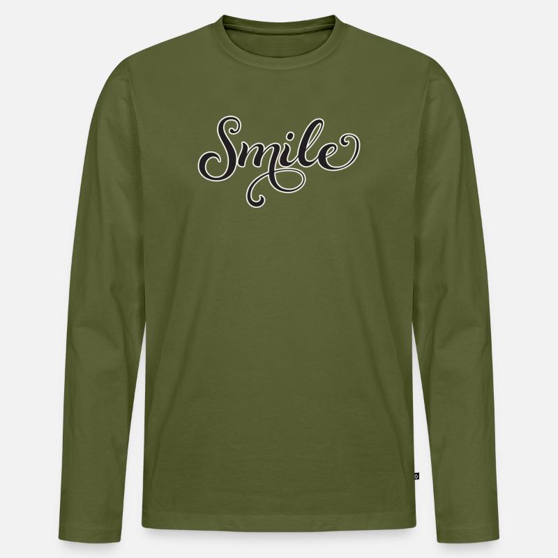 Lächelnder Script-Schriftzug Smile - Männer Premium Bio Langarmshirt - Khaki
