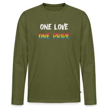 LGBT Pride Month - One Love, One Pride - Men's Premium Organic Long Sleeve Shirt - khaki - Front - Nico (187cm)