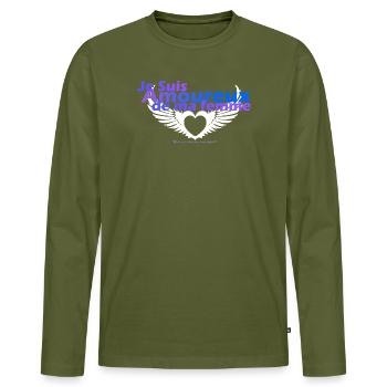 Amoureux de ma femme – Cœur ailé - T-shirt manches longues Premium bio Homme - kaki - Devant - Nico (187cm)