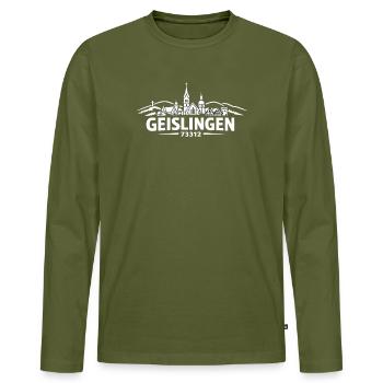 Geislingen Skyline 73312 - Männer Premium Bio Langarmshirt - Khaki - Vorne - Nico (187cm)