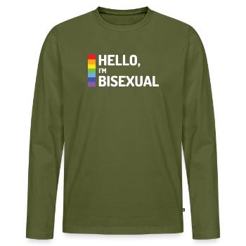 Bonjour, je suis bisexuel - T-shirt manches longues Premium bio Homme - kaki - Devant - Nico (187cm)