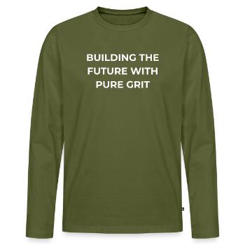 Blue Collar Worker Pure Grit - Men's Premium Organic Long Sleeve Shirt - khaki - Front - Nico (187cm)