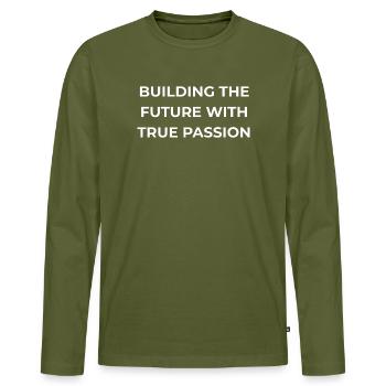 Welder True Passion - Men's Premium Organic Long Sleeve Shirt - khaki - Front - Nico (187cm)