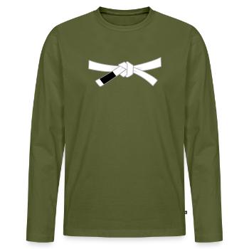 Whitebelt - White Belt - Men's Premium Organic Long Sleeve Shirt - khaki - Front - Nico (187cm)