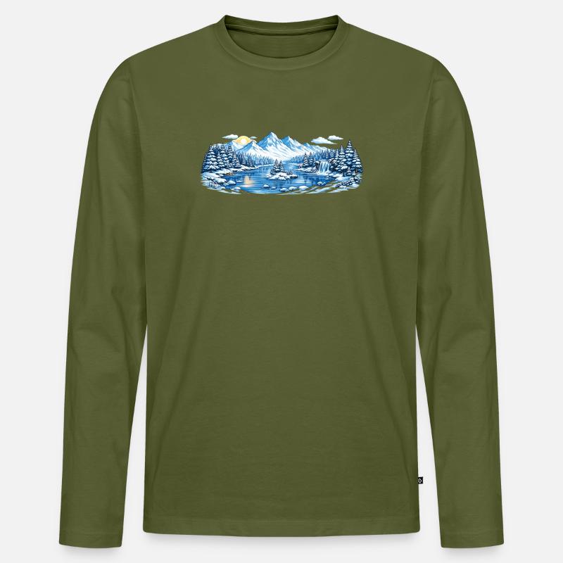 Winterliche Berglandschaft am See - Männer Premium Bio Langarmshirt - Khaki