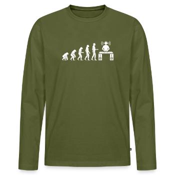 Evolution der Beats: DJ-Frontier - Männer Premium Bio Langarmshirt - Khaki - Vorne - Nico (187cm)