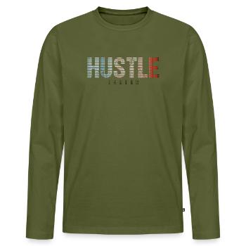 Hustle Striped Gradient - Men's Premium Organic Long Sleeve Shirt - khaki - Front - Nico (187cm)
