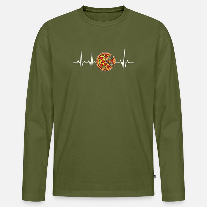 Pizza Puls Herzschlag - Männer Premium Bio Langarmshirt - Khaki