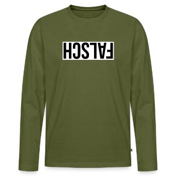 FALSCH White and Black by Falsches Design - Männer Premium Bio Langarmshirt - Khaki - Vorne - Nico (187cm)
