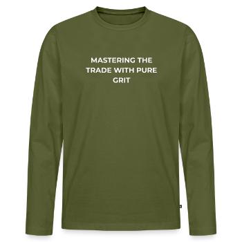 Soudeur Pure Grit - T-shirt manches longues Premium bio Homme - kaki - Devant - Nico (187cm)