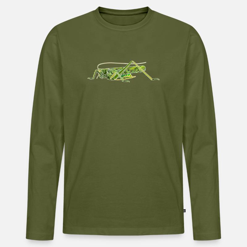 großes grünes Heupferd - Männer Premium Bio Langarmshirt - Khaki