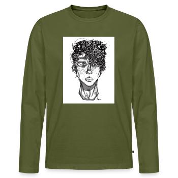 Doodle The Face - Männer Premium Bio Langarmshirt - Khaki - Vorne - Nico (187cm)