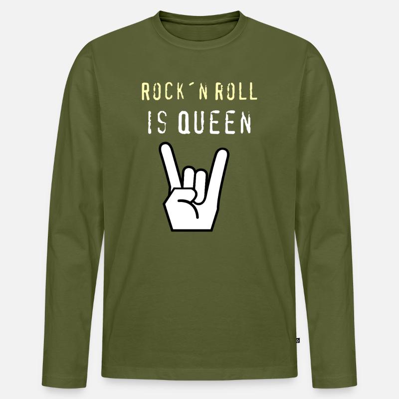 Rockn_Roll_is_Queen - Männer Premium Bio Langarmshirt - Khaki