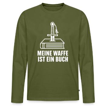 Meine Waffe Ist Ein Buch – Leser Leserin Spruch - Männer Premium Bio Langarmshirt - Khaki - Vorne - Nico (187cm)