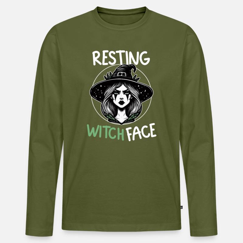 Hexengesicht in Ruhe Illustration - Männer Premium Bio Langarmshirt - Khaki