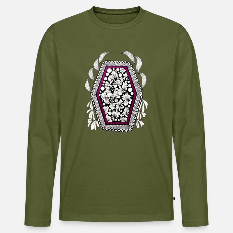 Blütenrahmen im Magenta-Frame - Männer Premium Bio Langarmshirt - Khaki