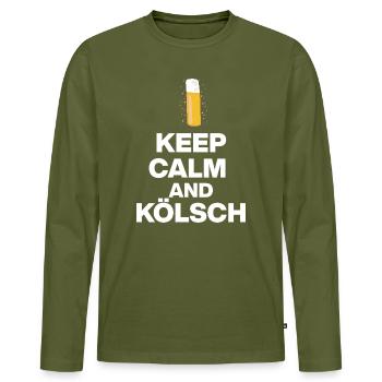 KEEP CALM AND KÖLSCH! STANGE GLÜCK AUS KÖLN weiß - Männer Premium Bio Langarmshirt - Khaki - Vorne - Nico (187cm)