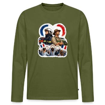 Héros pompiers et agriculteurs patriotes - T-shirt manches longues Premium bio Homme - kaki - Devant - Nico (187cm)