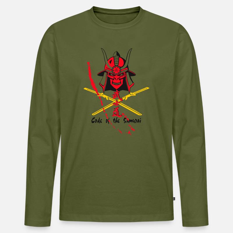 Code Samurai Krieger: Klingen-Design - Männer Premium Bio Langarmshirt - Khaki
