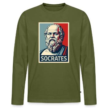 Portrait pop art de Socrate - T-shirt manches longues Premium bio Homme - kaki - Devant - Nico (187cm)