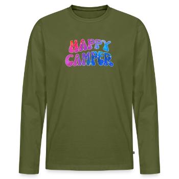 Happy Camper Farbenspiel lettering - Men's Premium Organic Long Sleeve Shirt - khaki - Front - Nico (187cm)