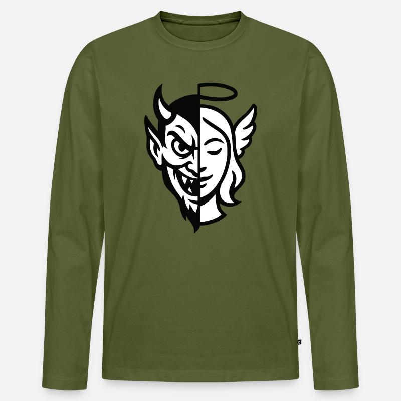 Split Face Dämon Engel - Männer Premium Bio Langarmshirt - Khaki