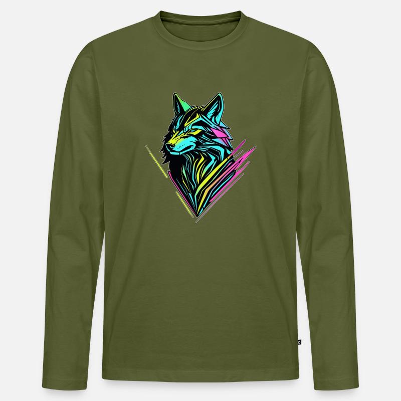Neon Wolf – Cyber-Geist - Männer Premium Bio Langarmshirt - Khaki