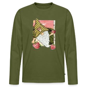 Gartenwichtel mit Himbeeren - Männer Premium Bio Langarmshirt - Khaki - Vorne - Nico (187cm)