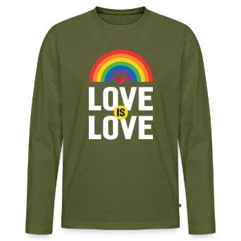 Mois de la fierté LGBTQ - Love is Love - T-shirt manches longues Premium bio Homme - kaki - Devant - Nico (187cm)
