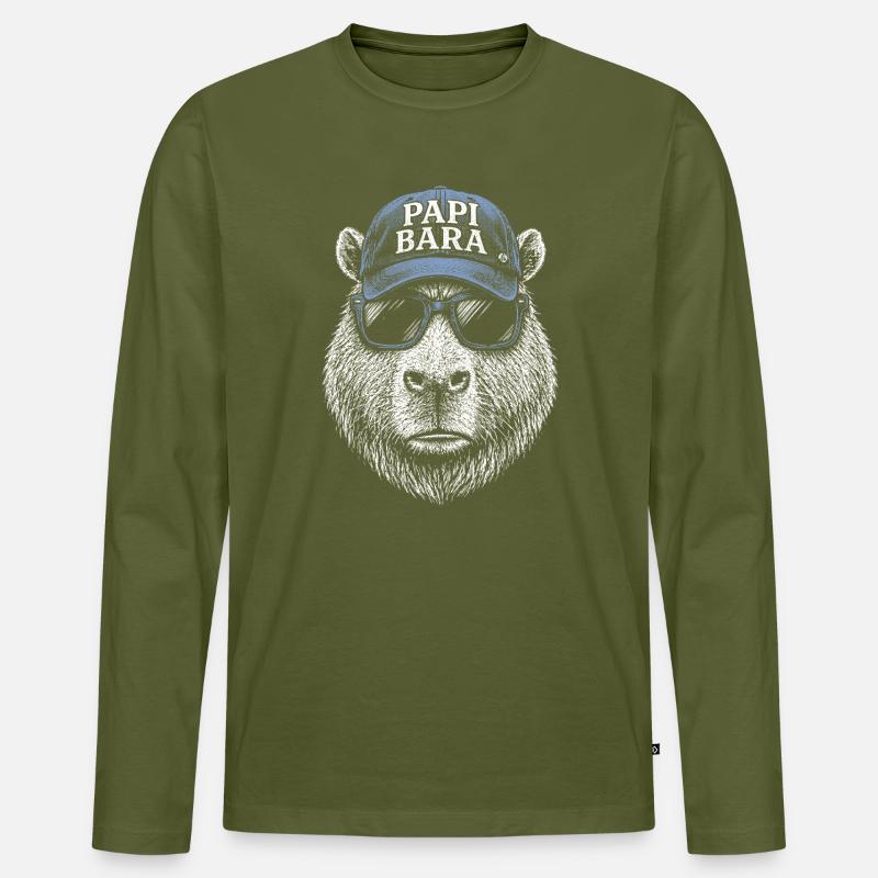 Papi Bara Bär mit Sonnenbrille - Männer Premium Bio Langarmshirt - Khaki