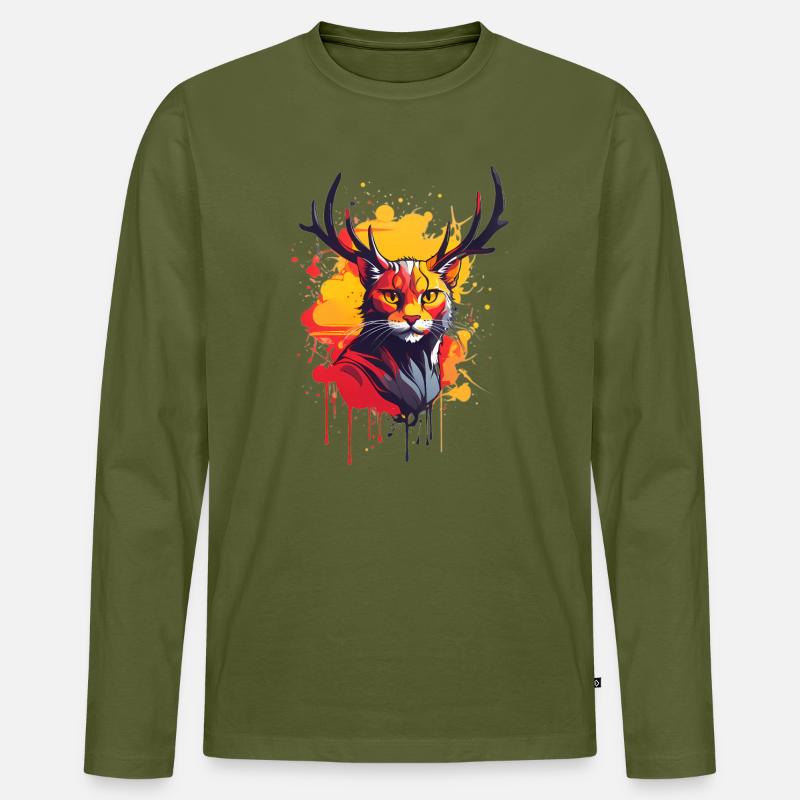 Katze mit Geweih - Männer Premium Bio Langarmshirt - Khaki