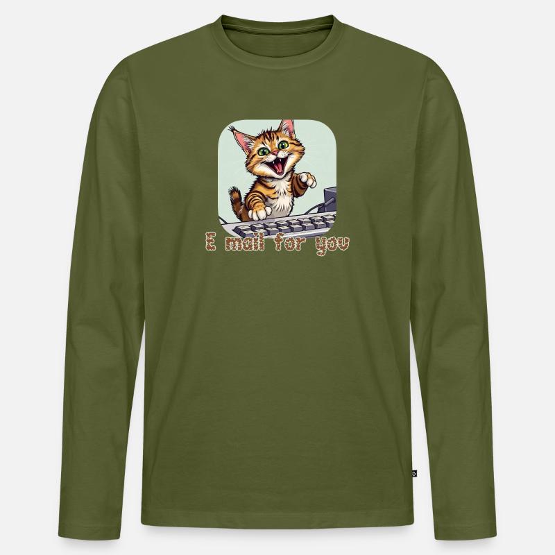 Katzenkomposition: Mailkätzchen am PC - Männer Premium Bio Langarmshirt - Khaki
