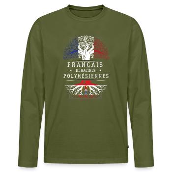 Francais De Racines Polynesiennes T-Shirt Cadea... - T-shirt manches longues Premium bio Homme - kaki - Devant - Nico (187cm)