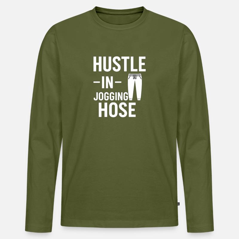 Hustle in Jogginghose - Männer Premium Bio Langarmshirt - Khaki