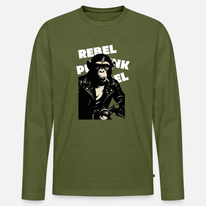 Rebellischer Affe am Motor - Männer Premium Bio Langarmshirt - Khaki