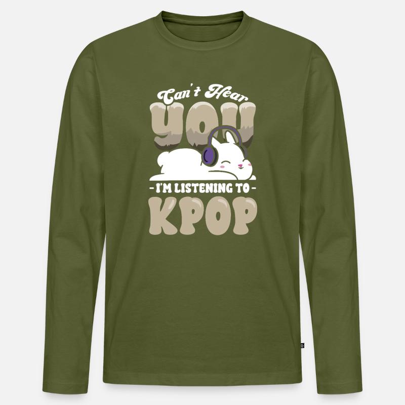 Kpop Hase mit Kopfhörern - Männer Premium Bio Langarmshirt - Khaki