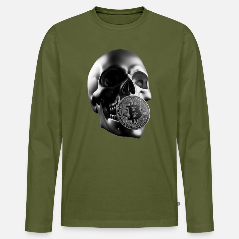 Bitcoin Skull Totenkopf Krypto Design - Männer Premium Bio Langarmshirt - Khaki