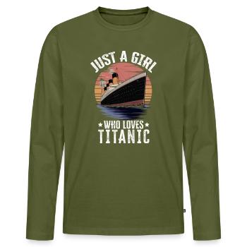 Titanic Girl Loves Titanic - Girl Titanic Design - Men's Premium Organic Long Sleeve Shirt - khaki - Front - Nico (187cm)