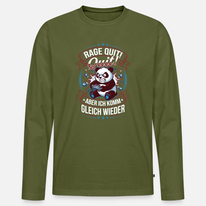 Rage Quit Panda Komm Bald Zurück - Männer Premium Bio Langarmshirt - Khaki