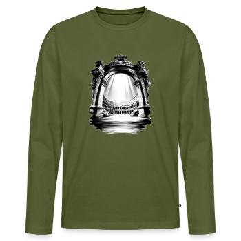Leuchtendes Kolosseum und Bögen - Männer Premium Bio Langarmshirt - Khaki - Vorne - Nico (187cm)