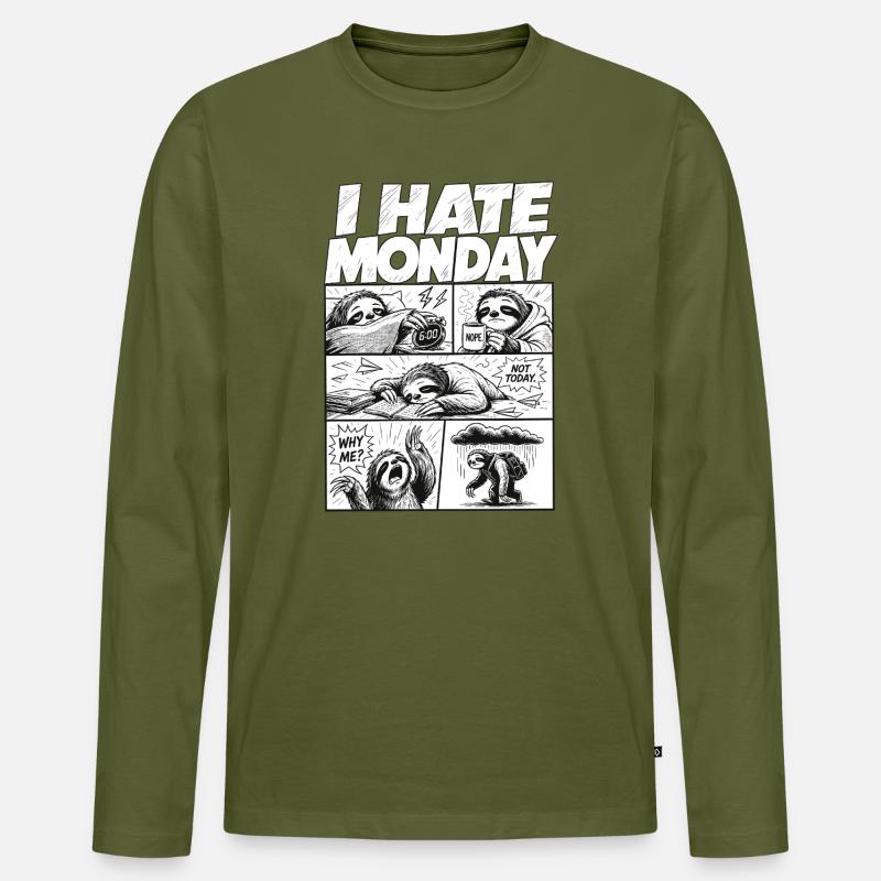 I Hate Monday Sloth Comic - Männer Premium Bio Langarmshirt - Khaki