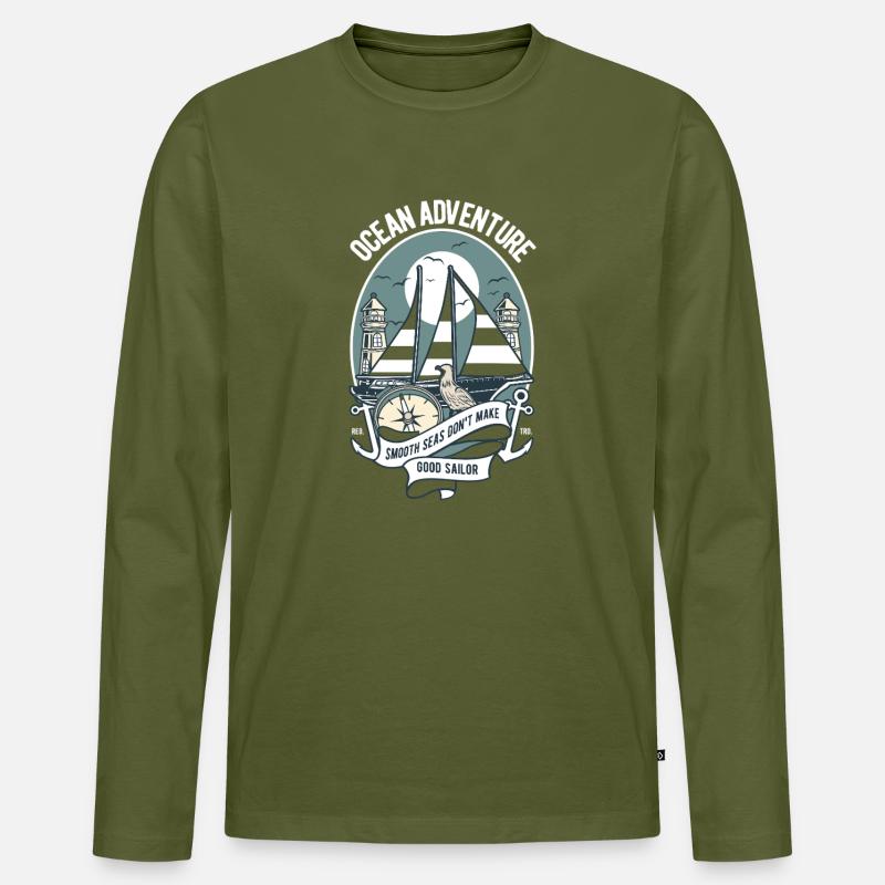 Nautisches Abenteuer: Segelboot & Leuchtturm - Männer Premium Bio Langarmshirt - Khaki