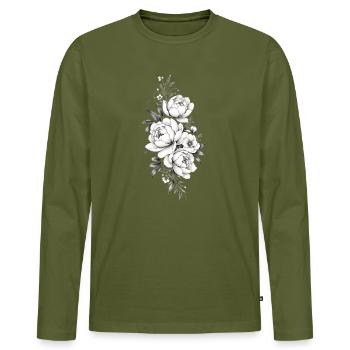 Floral Grayscale Intemporel - T-shirt manches longues Premium bio Homme - kaki - Devant - Nico (187cm)