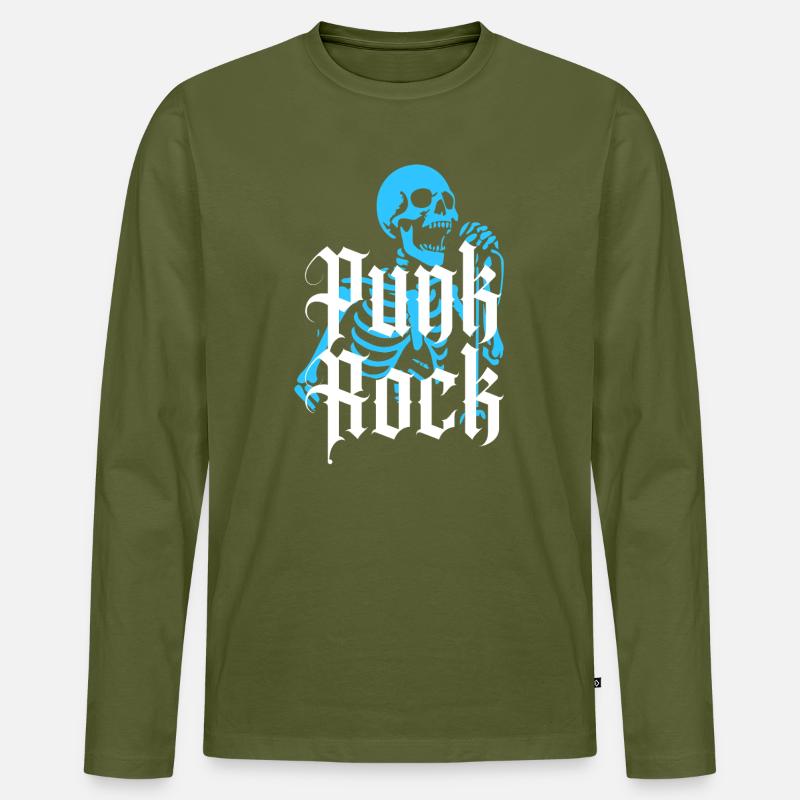 Lebendiges Skelett mit Gothic-Punk-Rock-Text - Männer Premium Bio Langarmshirt - Khaki